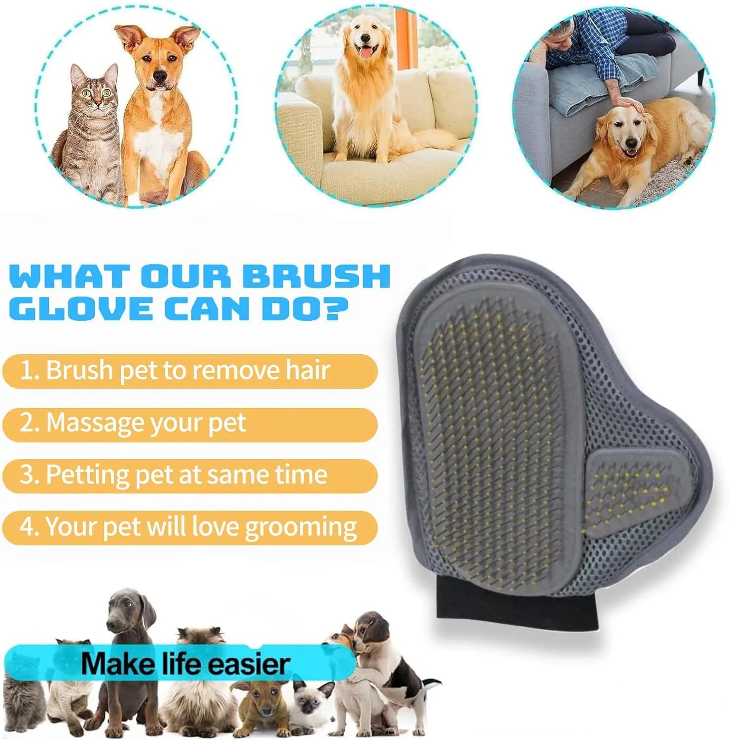 Pet Grooming Glove Hair Removal