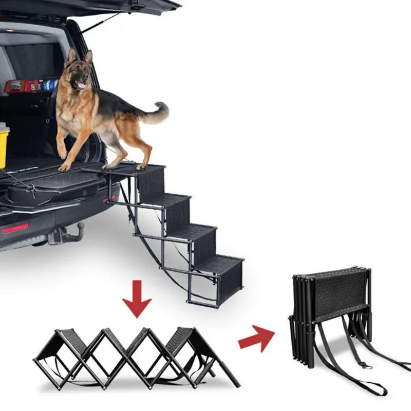 4 Steps Dog Stair Portable Folding Dog Ramps for Car SUV Truck Anti-slip Durable
