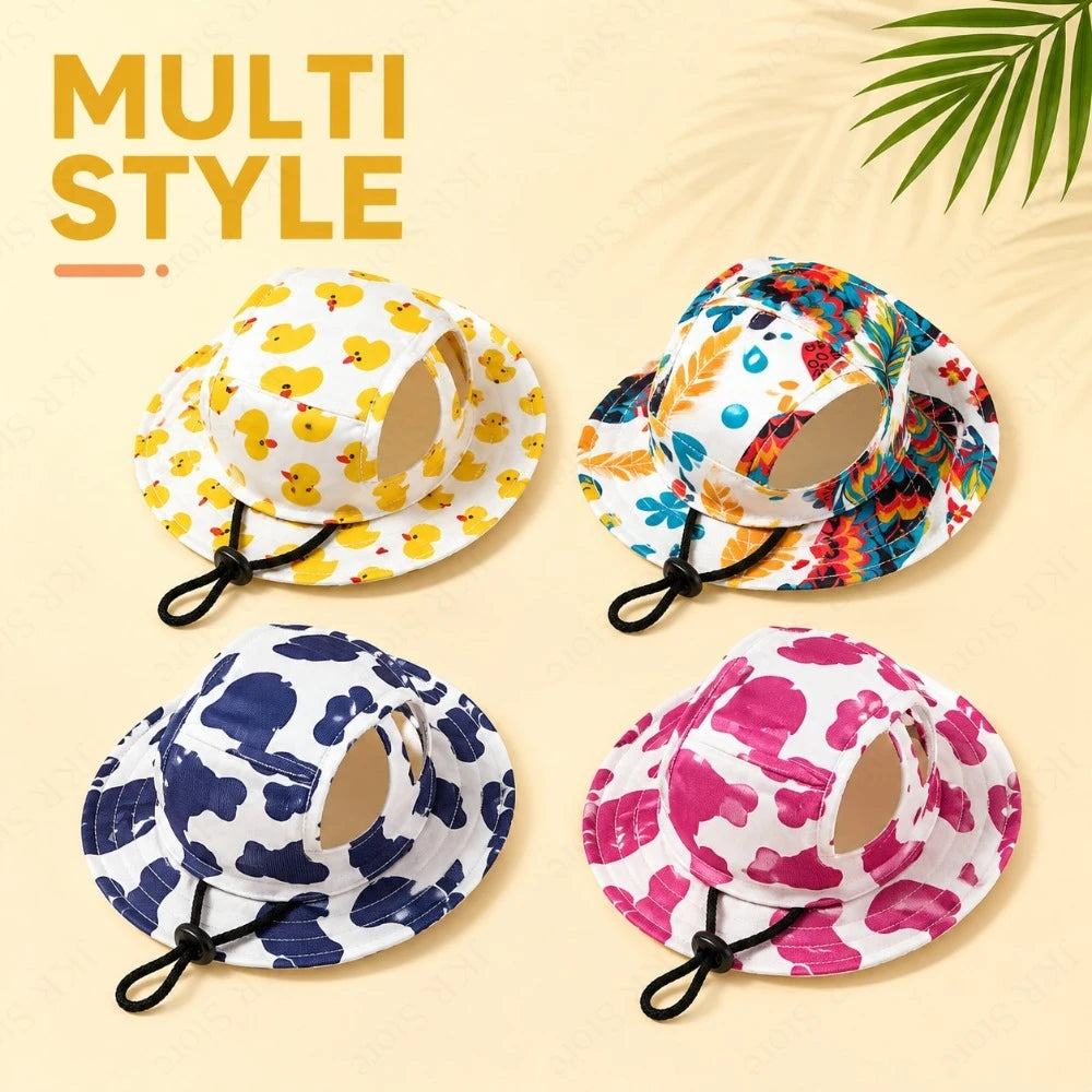 Adjustable Dog Hat Cute Print Cap for Puppies and Small Breeds Pet Sun Protection Hat for Walking Outdoor Activities