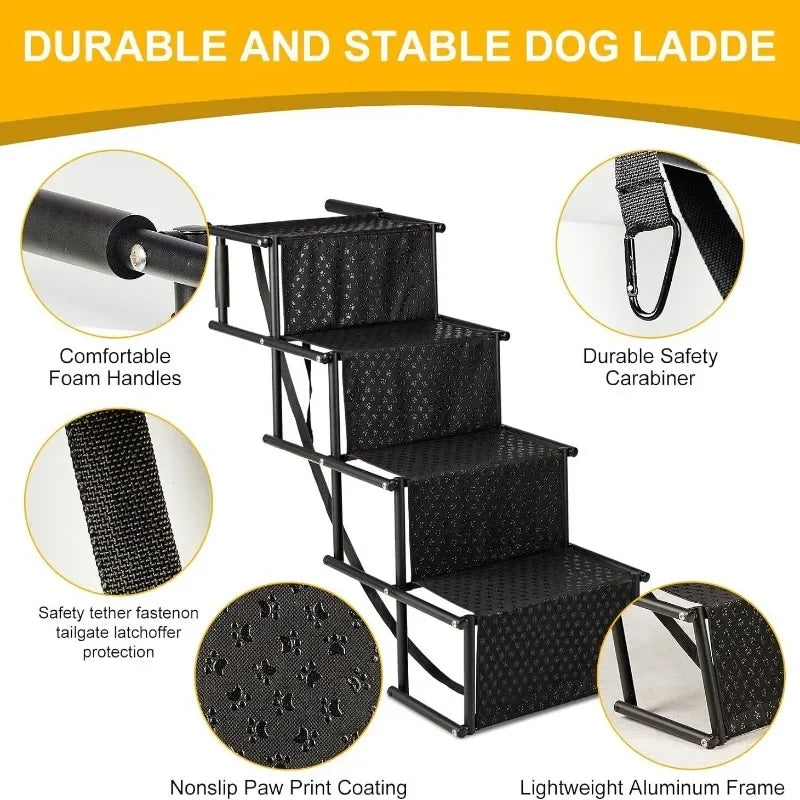 4 Steps Dog Stair Portable Folding Dog Ramps for Car SUV Truck Anti-slip Durable