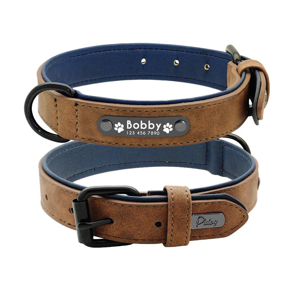 Personalized Dog Collar Leash Set Custom Leather Dog ID Collar