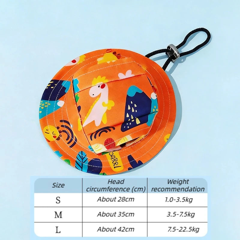 Adjustable Dog Hat Cute Print Cap for Puppies and Small Breeds Pet Sun Protection Hat for Walking Outdoor Activities