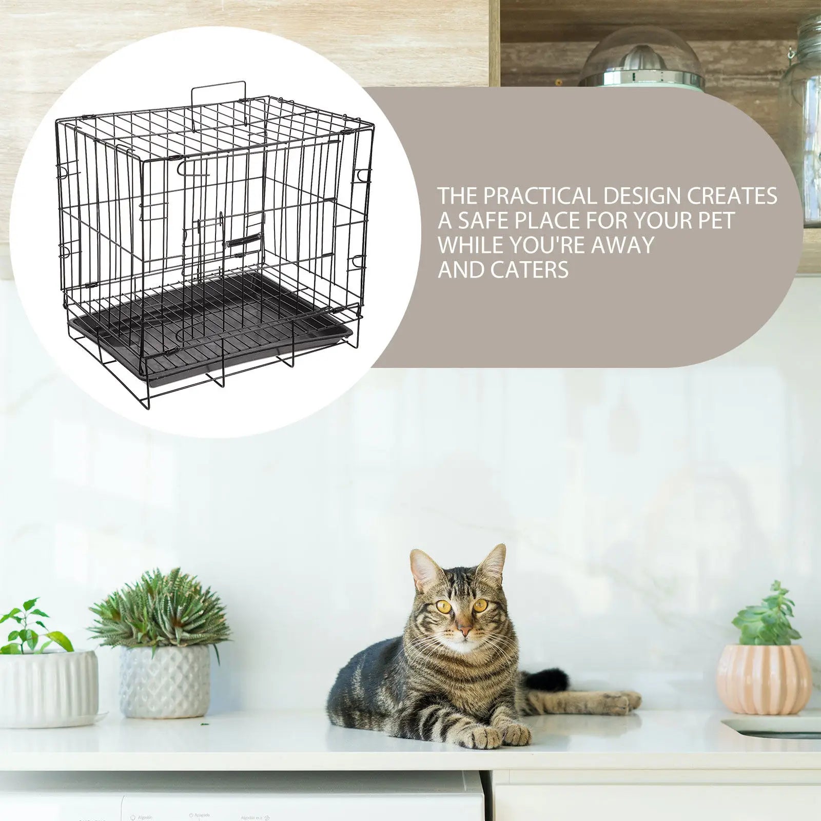 1 Set Folding Iron Wire Pet Crate Dog Cage Metal Kennel Detachable Tray Easy Assembly Design for  Pet Crate