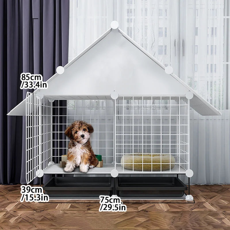 Indoor Dog Cage Villa with Toilet Small Dog Shelter for Pomeranian And Teddy Dogs Family Pet Cage with Tray
