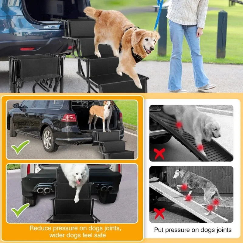 4 Steps Dog Stair Portable Folding Dog Ramps for Car SUV Truck Anti-slip Durable