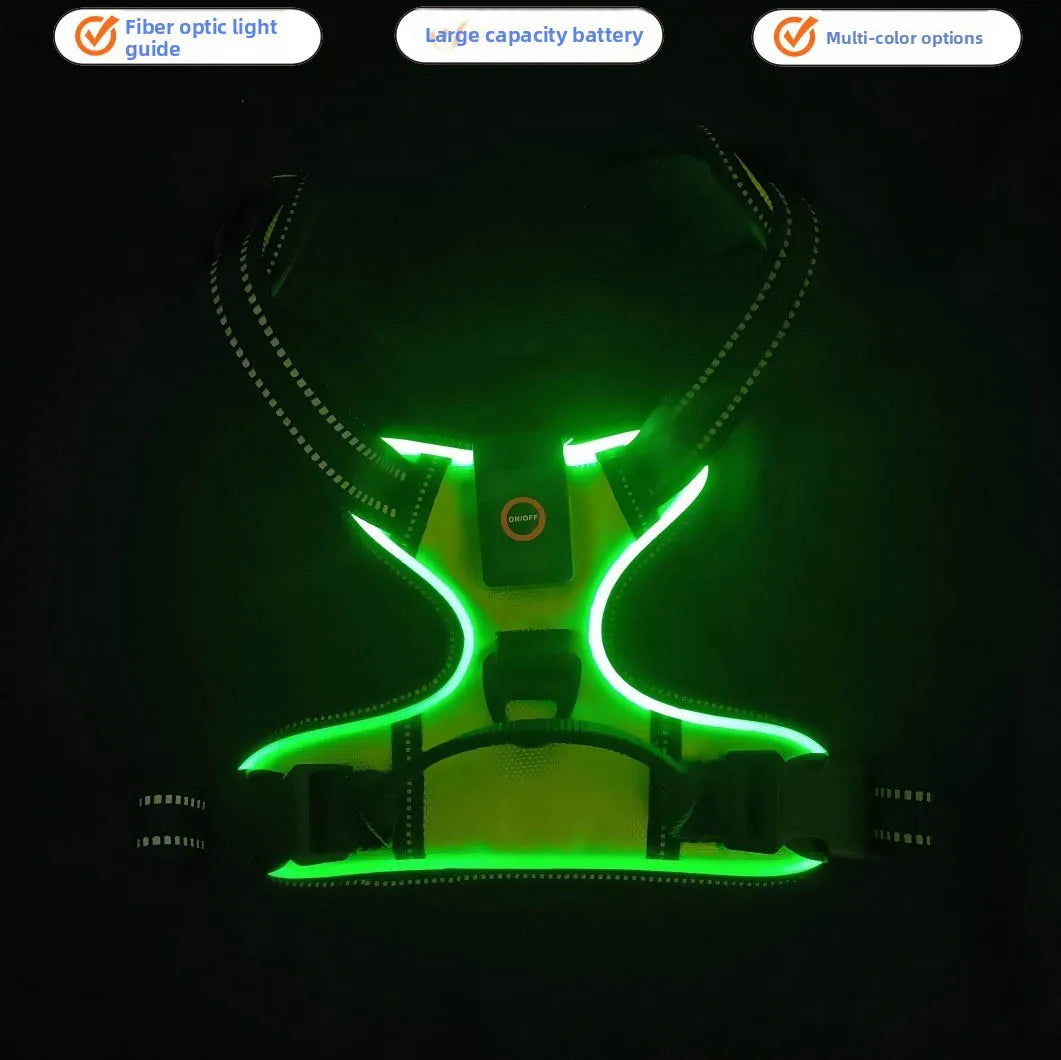 LED Glowing Luminous Dog Harness Vest with Three Light Modes Rechargeable