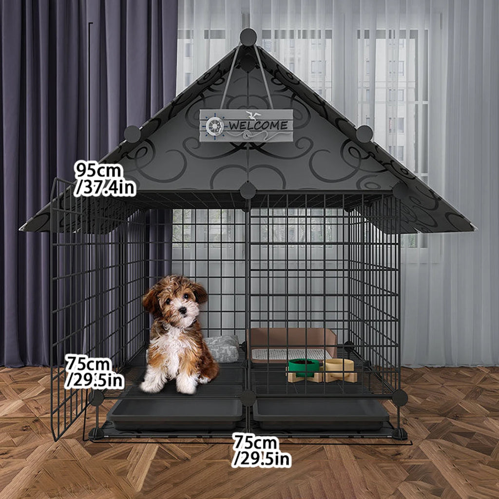 Indoor Dog Cage Villa with Toilet Small Dog Shelter for Pomeranian And Teddy Dogs Family Pet Cage with Tray