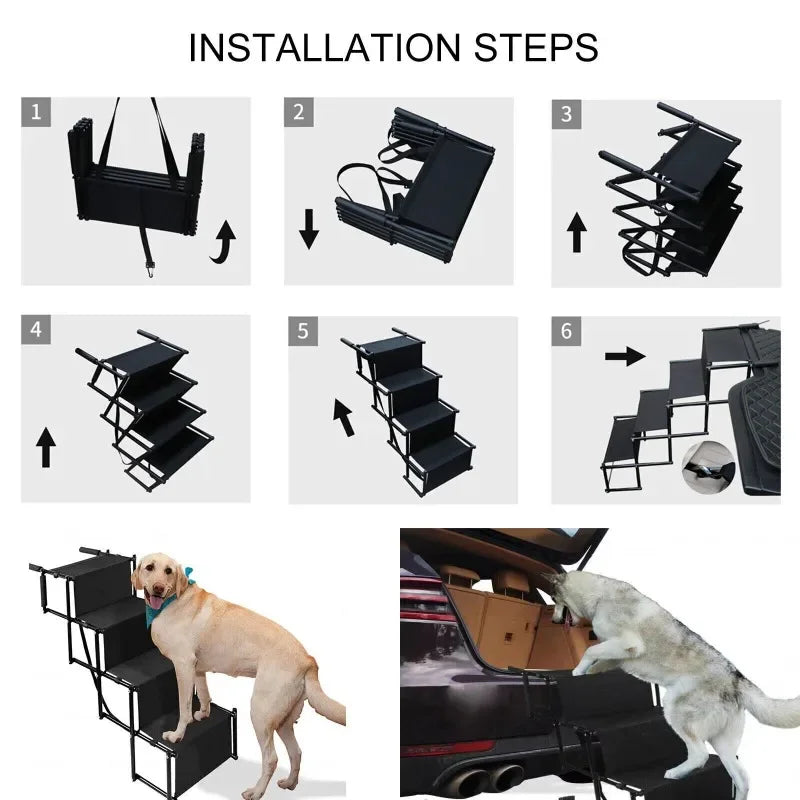 4 Steps Dog Stair Portable Folding Dog Ramps for Car SUV Truck Anti-slip Durable