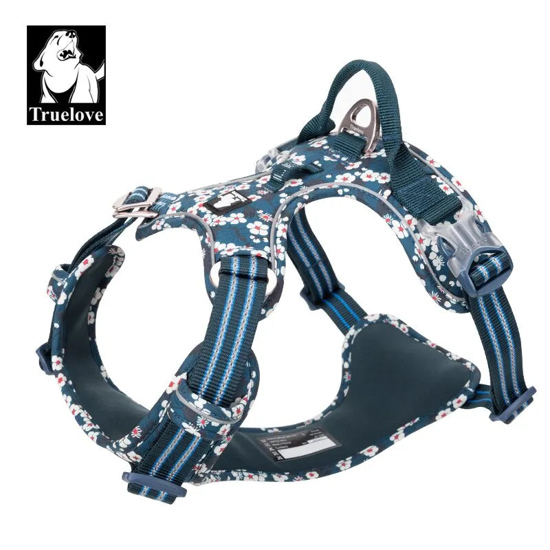 Premium Dog Harness for Big Medium Small with Cotton Aluminum Alloy Floral Pattern Adjustable Vest