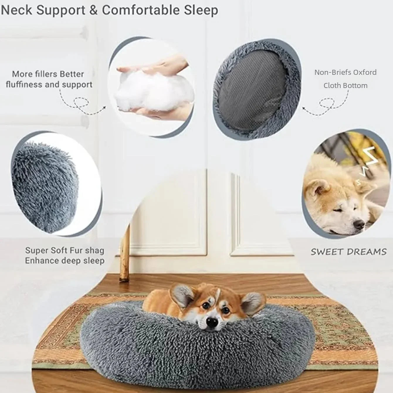 6 Sizes Round Pet Bed for Warm Sleeping