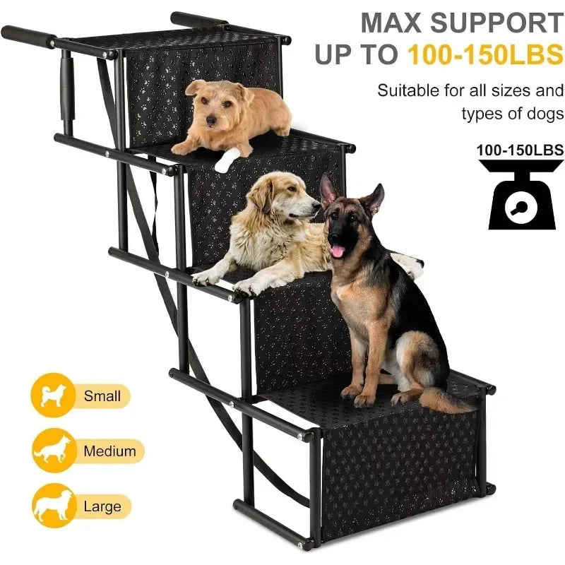 4 Steps Dog Stair Portable Folding Dog Ramps for Car SUV Truck Anti-slip Durable