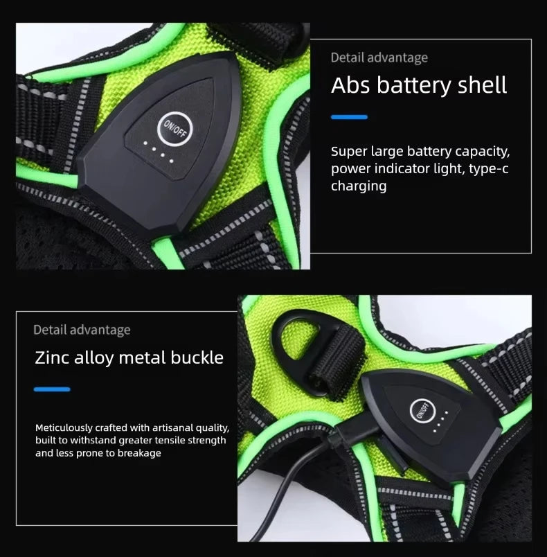 LED Glowing Luminous Dog Harness Vest with Three Light Modes Rechargeable