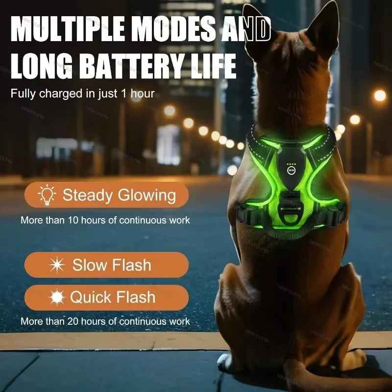 LED Glowing Luminous Dog Harness Vest with Three Light Modes Rechargeable