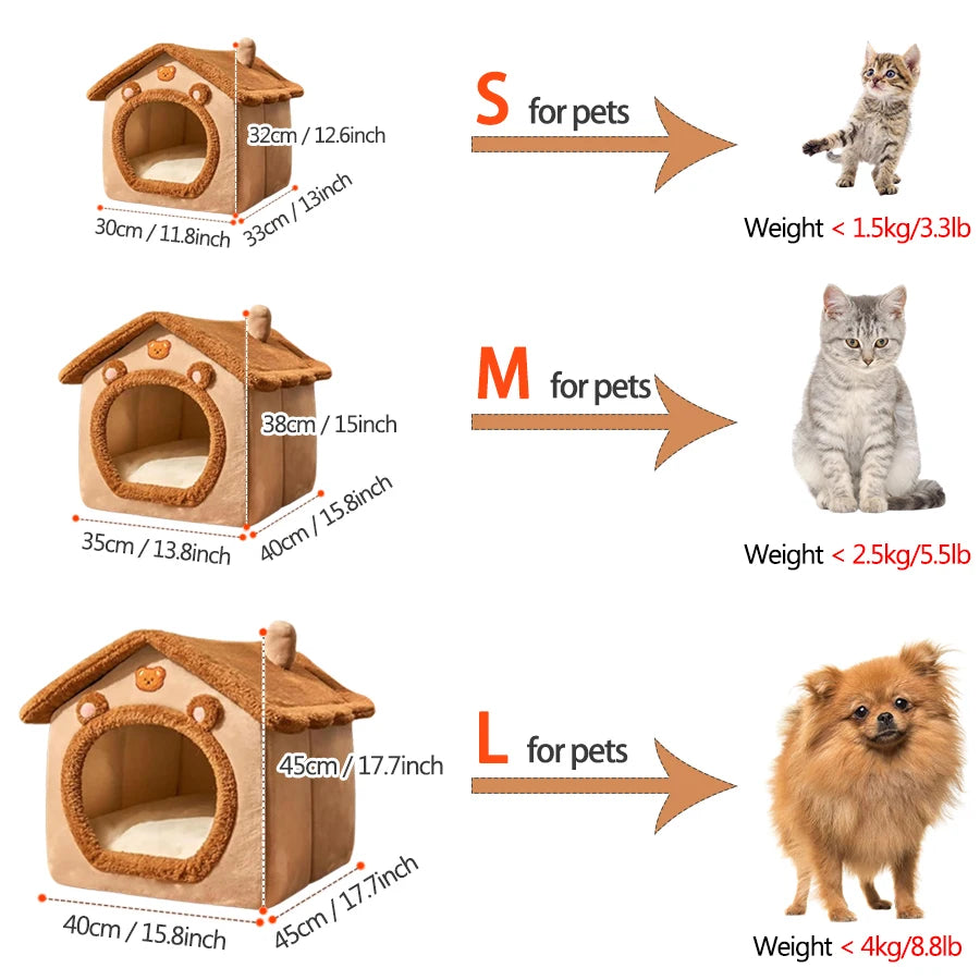 Foldable Pet House Removable Washable for Extra Small Dogs and Small and Medium Cats