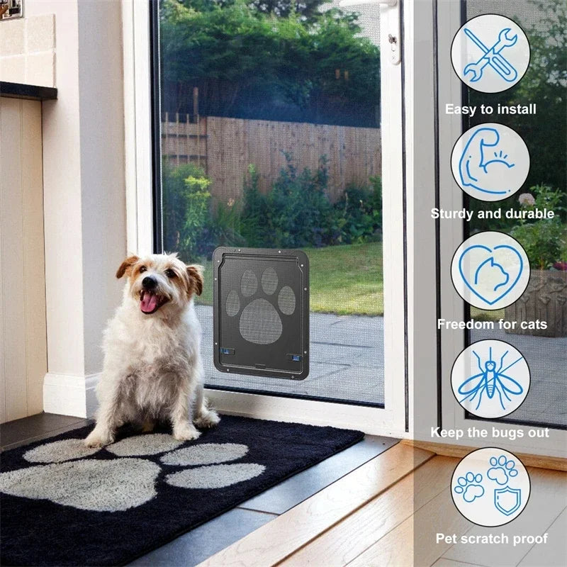 Pet Gate Cat Door Safe Lockable Magnetic Screen Outdoor for Dogs and  Cats