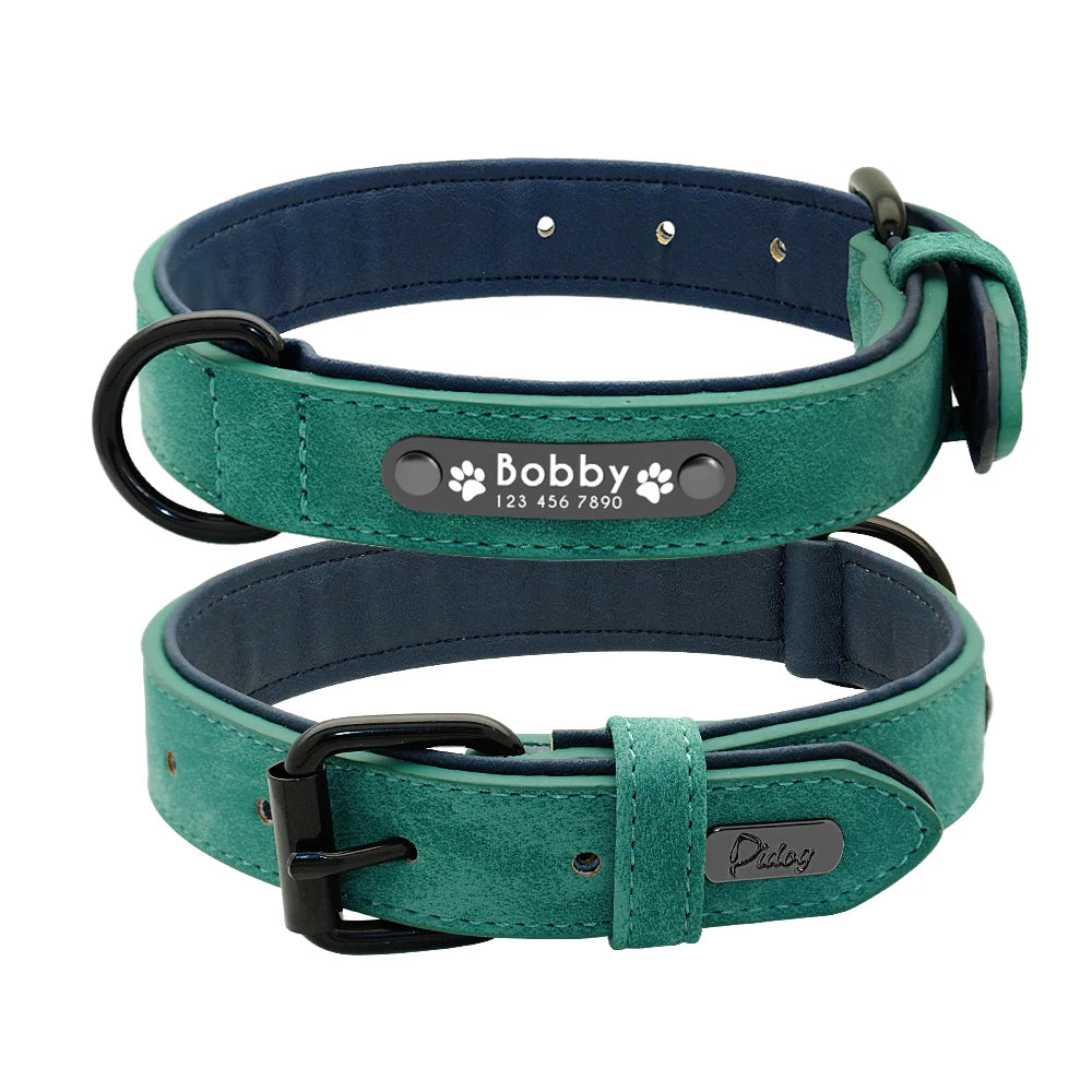 Personalized Dog Collar Leash Set Custom Leather Dog ID Collar