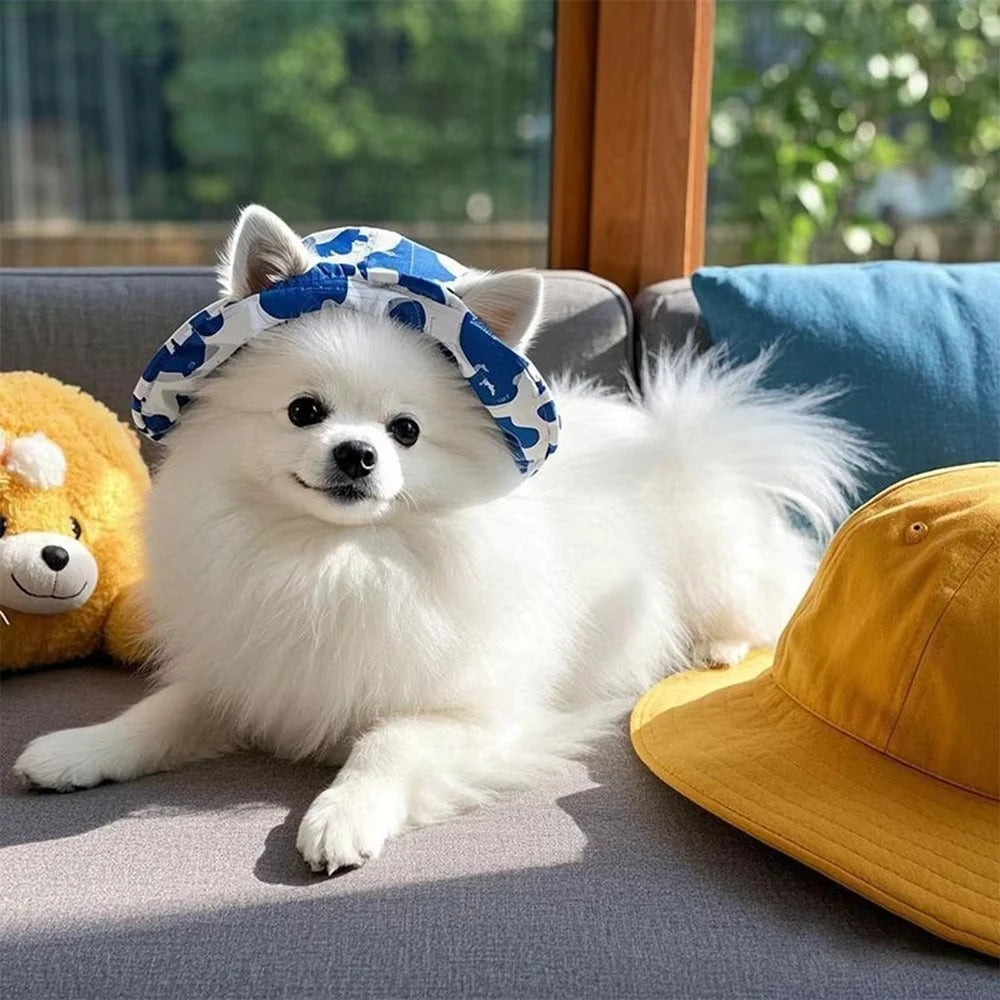Adjustable Dog Hat Cute Print Cap for Puppies and Small Breeds Pet Sun Protection Hat for Walking Outdoor Activities