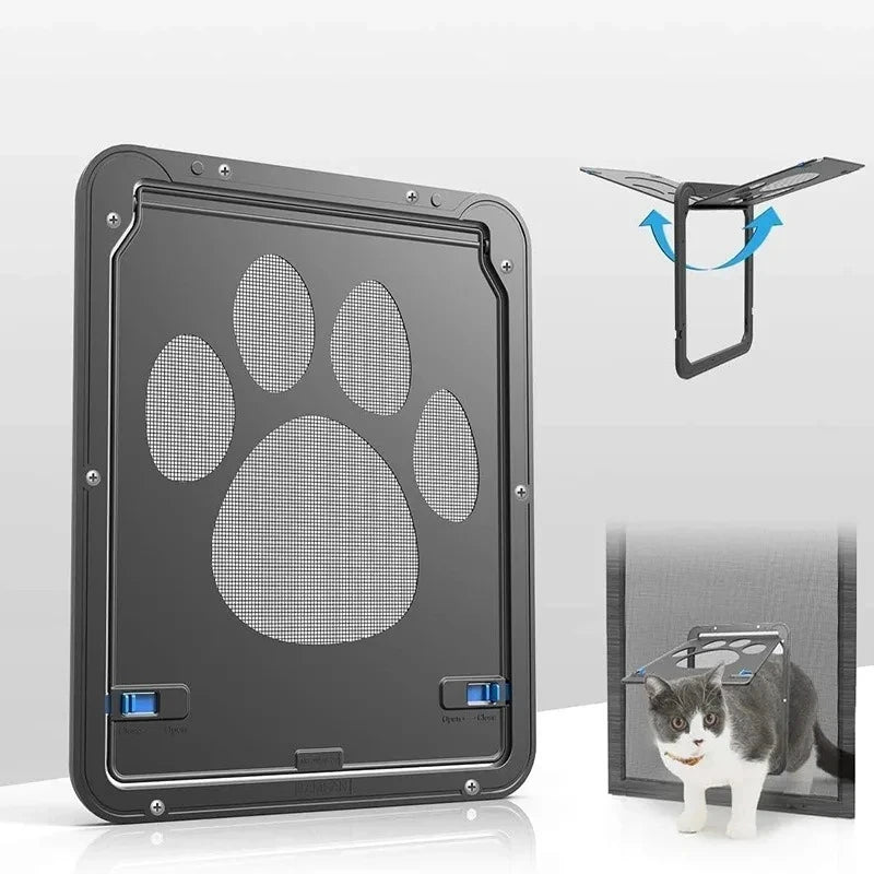 Pet Gate Cat Door Safe Lockable Magnetic Screen Outdoor for Dogs and  Cats