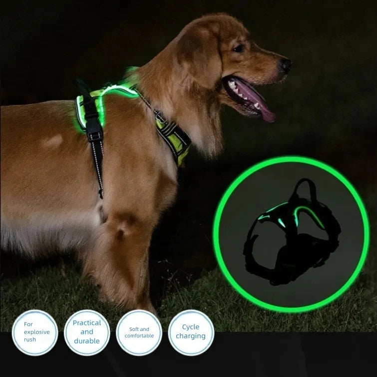 LED Glowing Luminous Dog Harness Vest with Three Light Modes Rechargeable