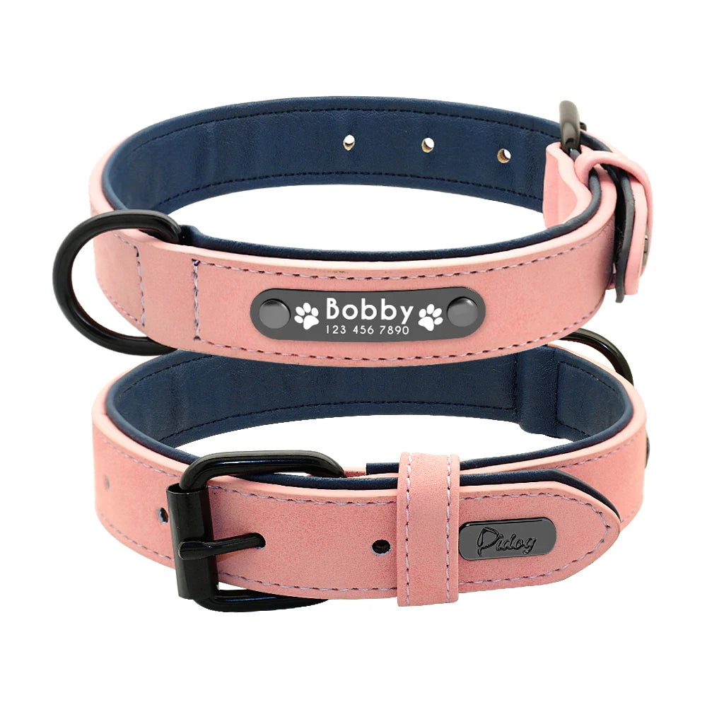 Personalized Dog Collar Leash Set Custom Leather Dog ID Collar