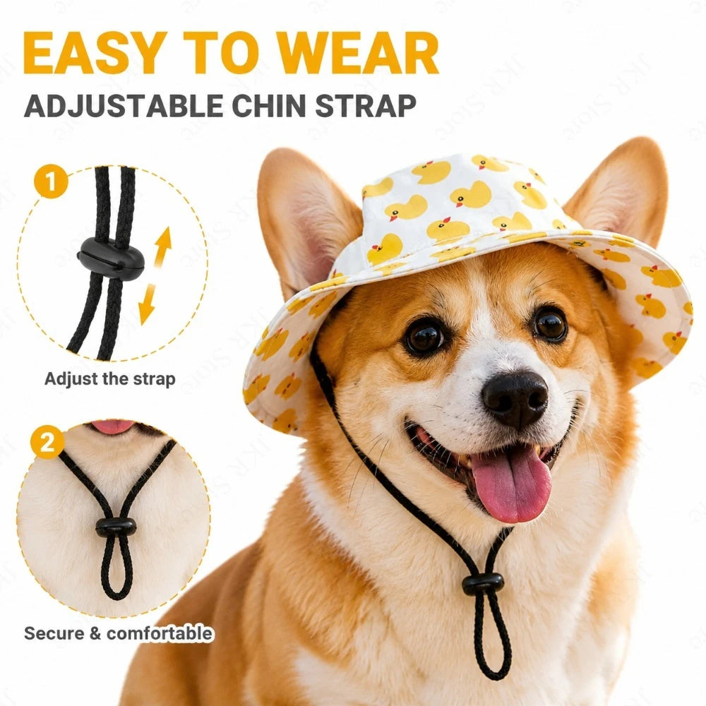 Adjustable Dog Hat Cute Print Cap for Puppies and Small Breeds Pet Sun Protection Hat for Walking Outdoor Activities