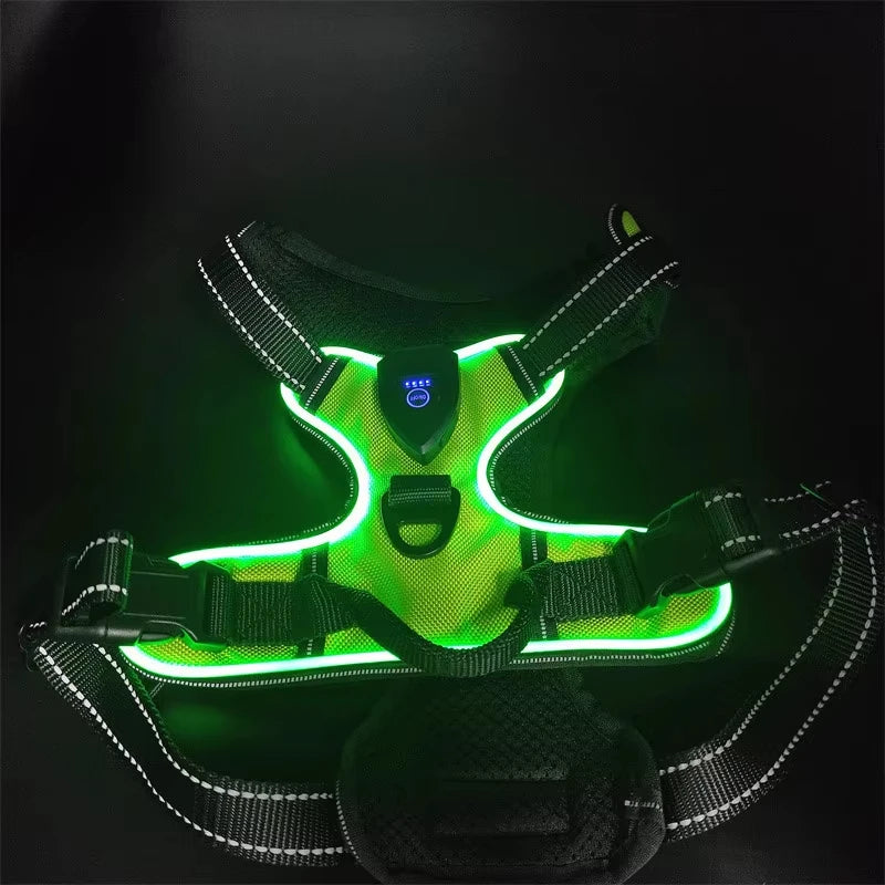 LED Glowing Luminous Dog Harness Vest with Three Light Modes Rechargeable